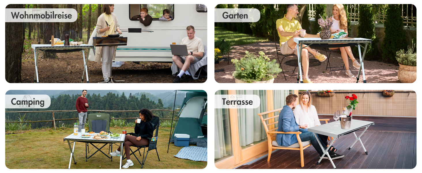 Складаний кемпінговий стіл PORTAL з регулюванням висоти, алюмінієвий, 108 x 71 см, легкий стіл для пікніка, саду та подорожей (Сріблястий)