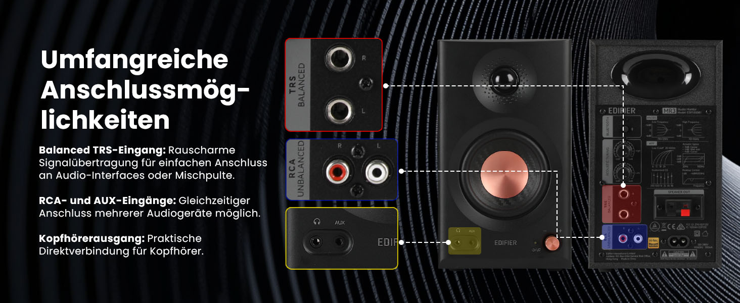 Edifier MR3 - Компактні студійні колонки 2.0, Hi-Res Audio, Bluetooth 5.4, RCA, AUX, керування через додаток, 2 x 18W, Чорний