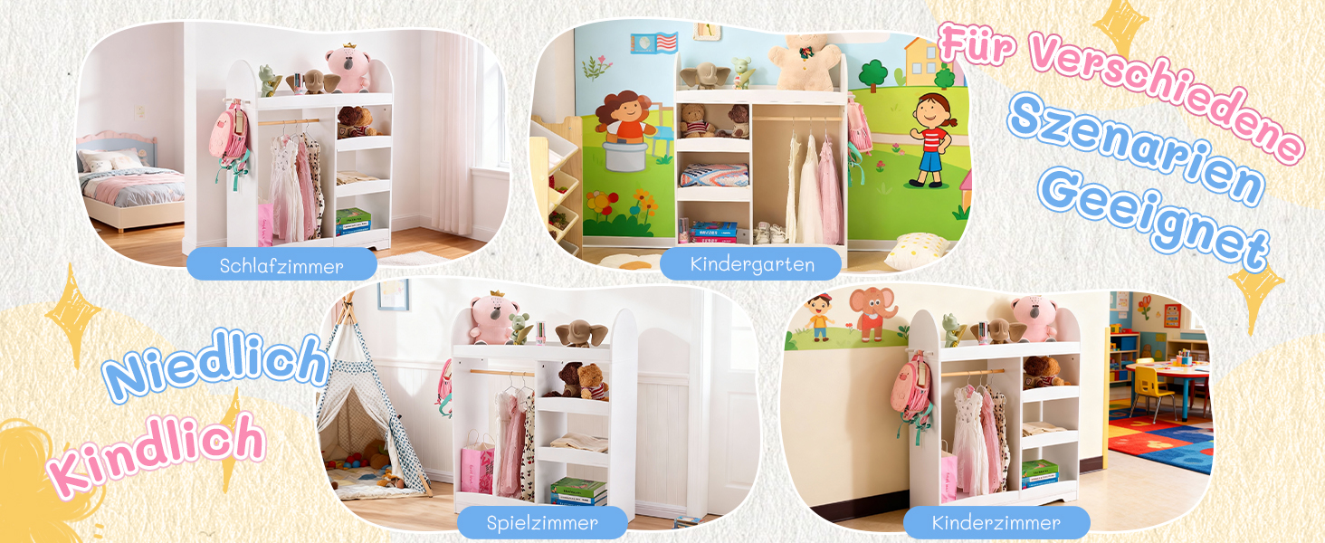 Дитяча шафа LALAHO для дитячої кімнати з 5 відкритими полицями та 3 гачками (біла)