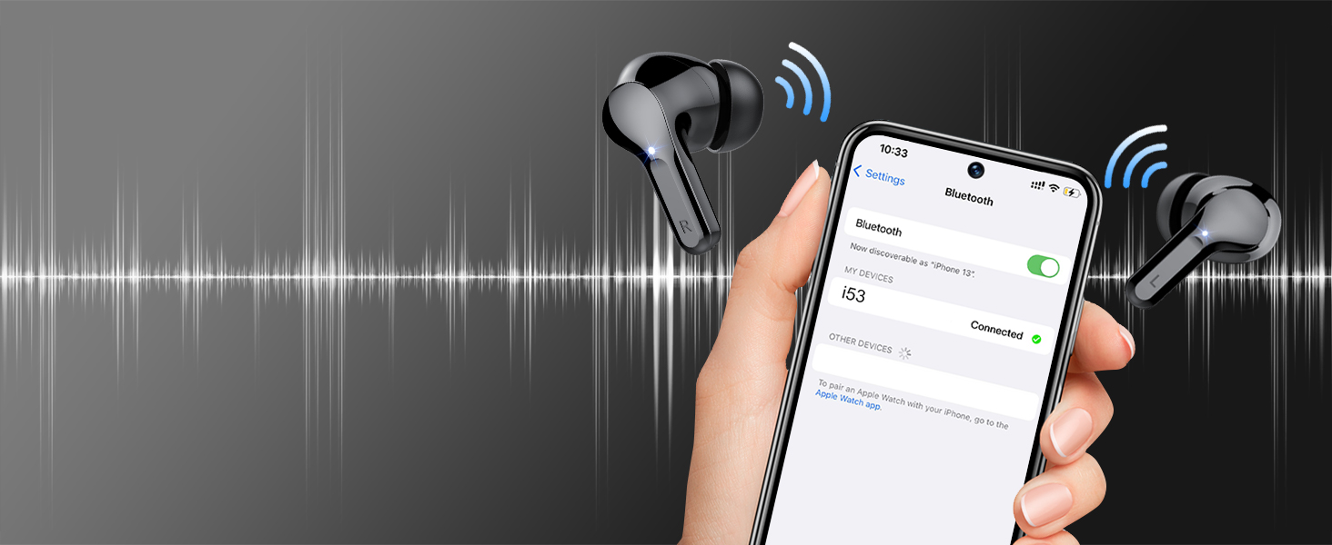 Навушники Bluetooth, Бездротові навушники, Шумозаглушення ENC, HiFi, 40H, LED, IP7, Сенсорний, (світло-синій)