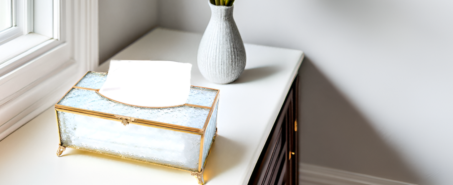 Скляна коробочка для серветок SLHEQING Gold - прямокутна, для ванної, вітальні, спальні, офісу