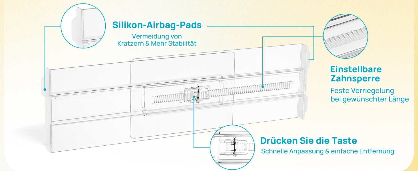 Організатори для шухляд Vtopmart (8 шт.) - регульовані, прозорі, 25.6-41.6 см