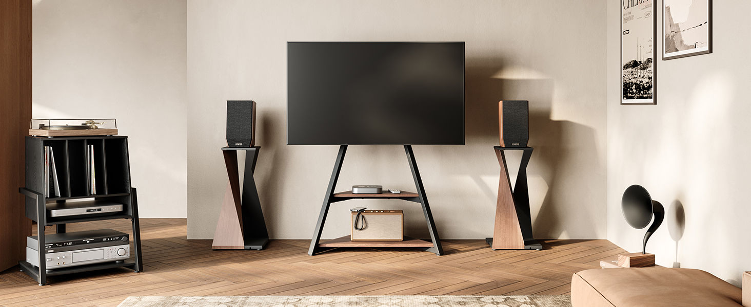 Стіл для програвача вінілових платівок FITUEYES із дерева та металу, HiFi-стійка на 120 платівок, компактна полиця для вітальні та музичної кімнати