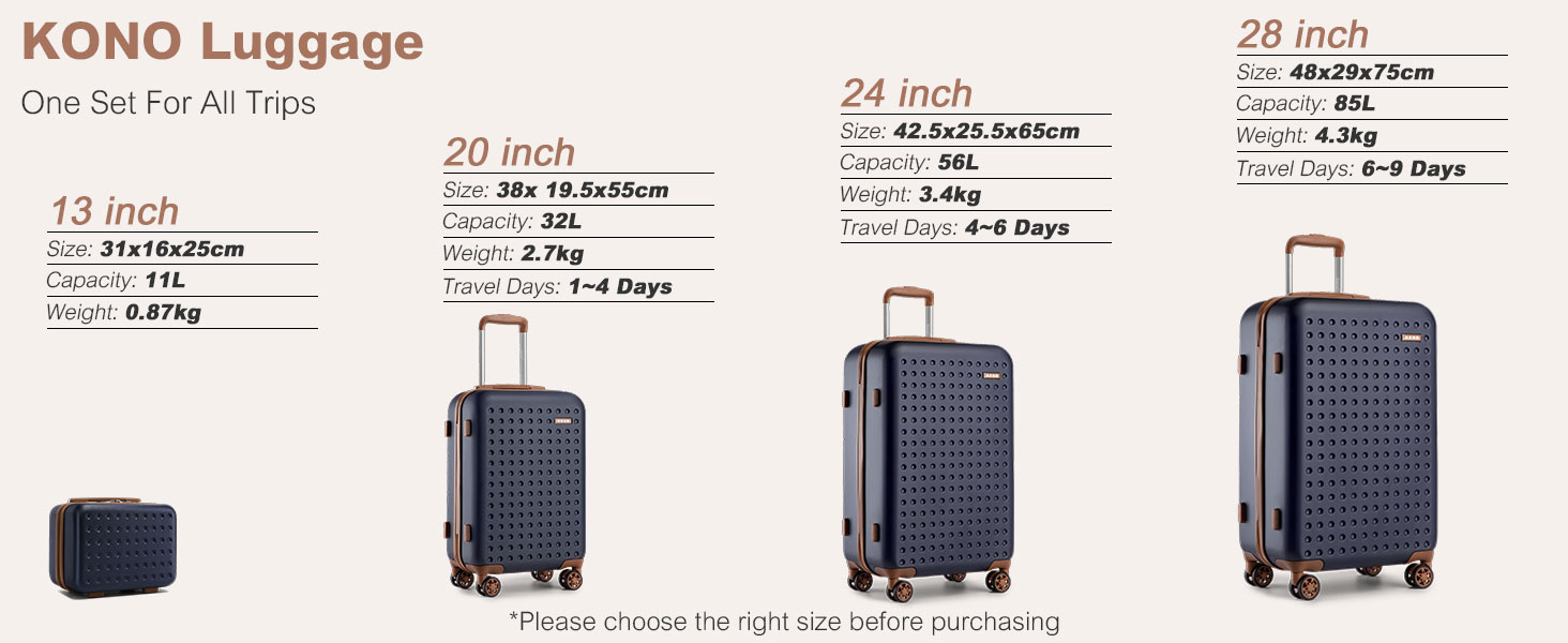 Набір валіз KONO з ABS пластику (4 шт.) - білий колір, 75x48x29 см, з TSA замком