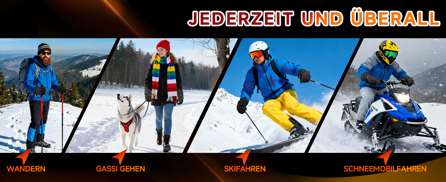 GoSkala Електричні гріючі рукавички для чоловіків, з акумулятором 7.4V 6000Ah, 3 режими нагріву, сенсорний екран, водонепроникні, з функцією Quick Dry, для катання на лижах, зимові рукавички (L, Чорний)