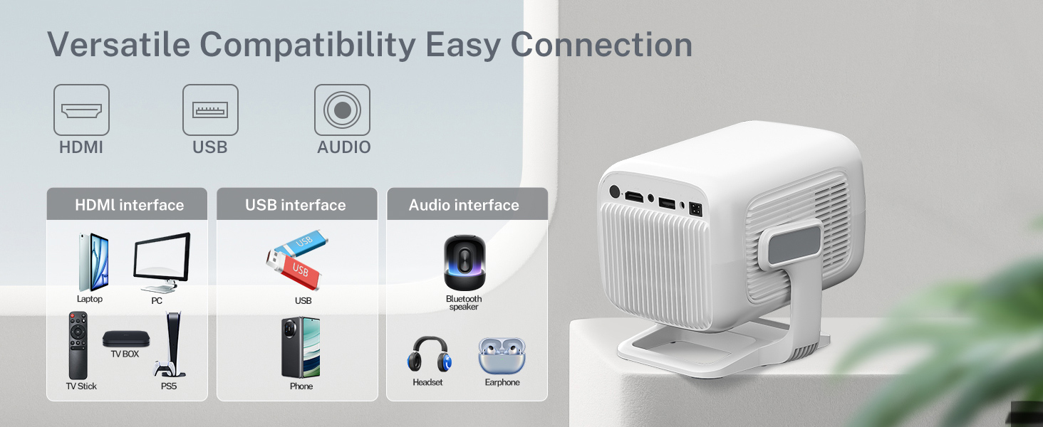 Проектор LYNCAST HY300 Pro: портативний, з Wi-Fi, Bluetooth, Android 11, 1080P/4K, поворотний 180°, для дому та на вулиці