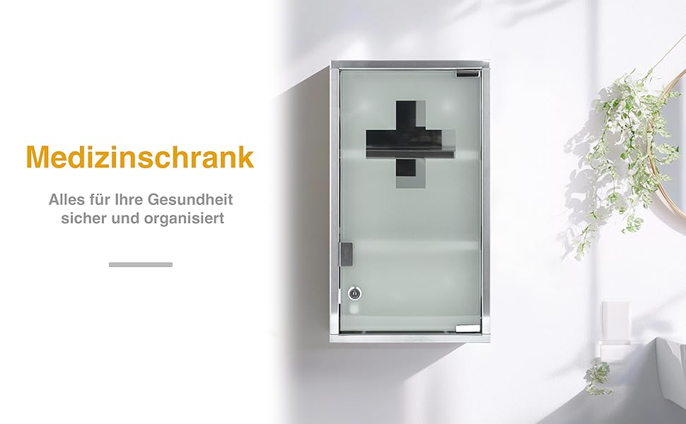 Медичний шкаф Zedelmaier з нержавіючої сталі, 4 відділення, аптечний, для ванної кімнати, з можливістю підвішування, закривається на замок, 57 x 27 x 12 см, білий