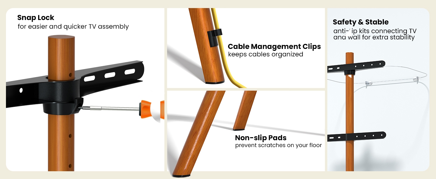 Підставка для телевізора PUTORSEN з дерева, регульована по висоті, для телевізорів 45-65 дюймів, до 40 кг, поворотна на 45 градусів, VESA 400x400 мм