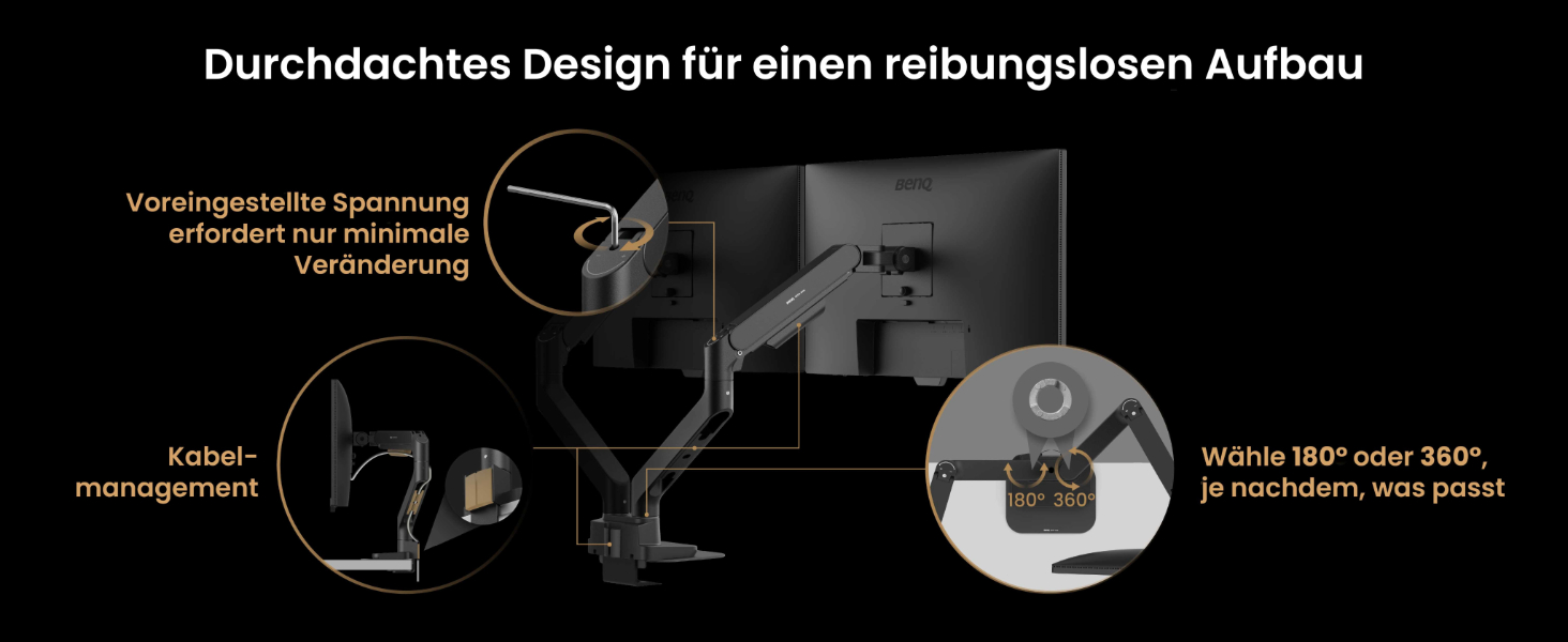Кріплення для монітора BenQ BSH01 Ergo – настінне кріплення для монітора до 45 дюймів, 20 кг, стабільна конструкція, VESA 75x75/100x100mm, чорний