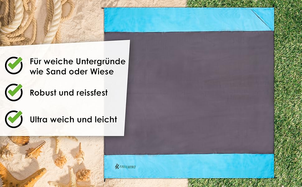 Ковдра для пікніка на свіжому повітрі freemind - надлегка, водовідштовхувальна, компактна, без піску - вкл. сумку, 4 кілочки, карабін