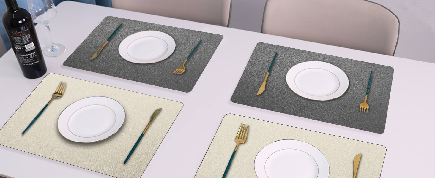 Набори підставки під тарілки 6 шт. з екошкіри, 43x30 см (червоний/бежевий)