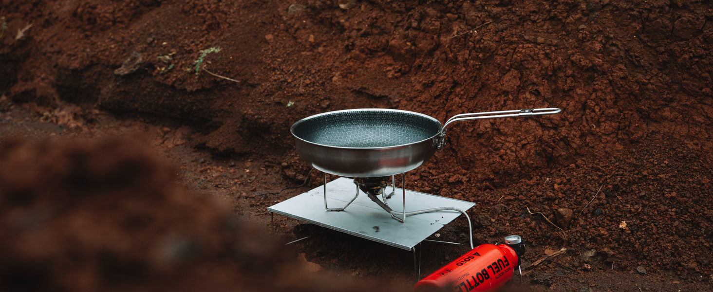 Набір кухонного посуду Campo Libre Enzo I з нержавіючої сталі для кемпінгу | Індукційний посуд для відпочинку на природі | Набір каструль та сковороди для кемпінгу | 6 предметів або (сковорода з покриттям - 24см)