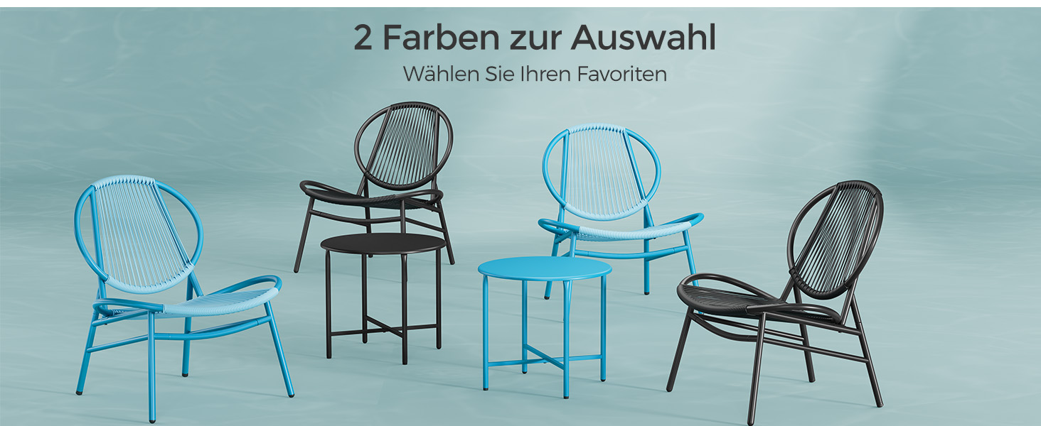 Набір садових меблів SONGMICS з ротангу (3 предмети): стіл та 2 крісла для тераси, саду, балкону, блакитний