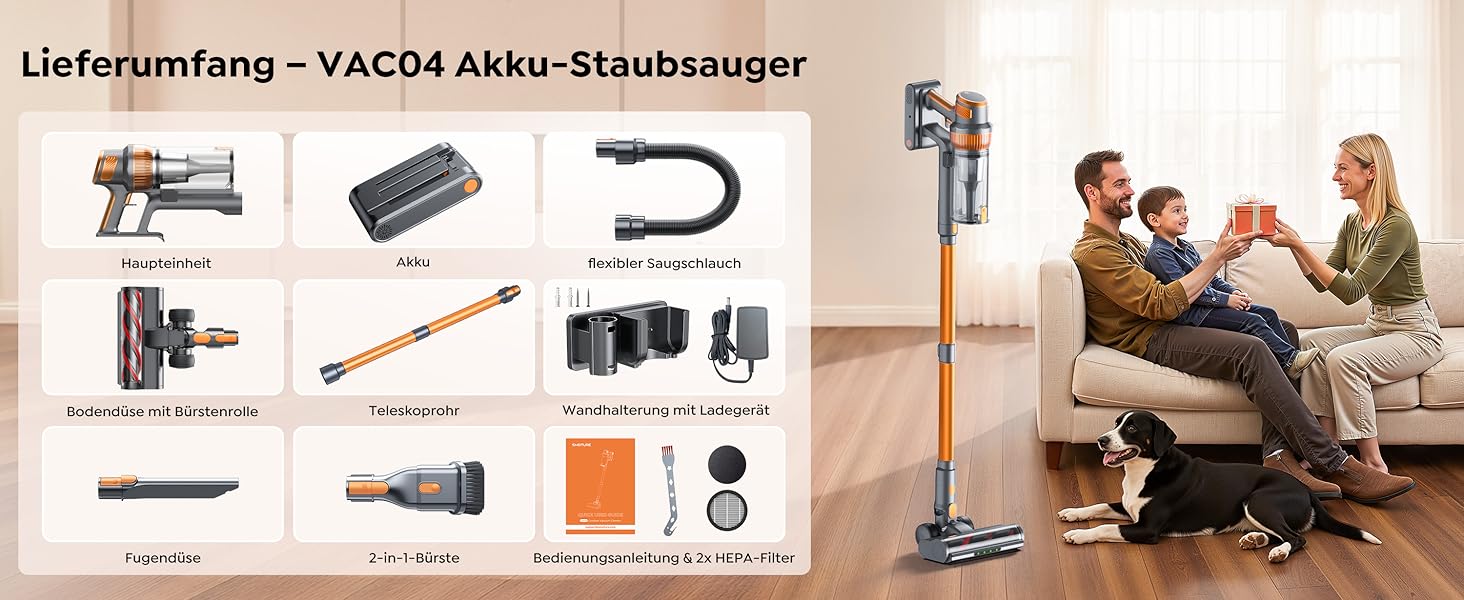 Акумуляторний пилосос SMOTURE 50000 Па, 65 хв роботи, бездротовий, з гнучким шлангом, для дому, шерсті тварин, килимів, авто