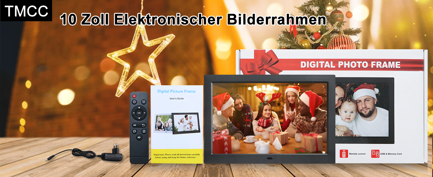 Цифровий фотомонтаж 10.1 дюйма, IPS, 1280x800, USB/SD, фото/музика/відео, календар, будильник, настінний монтаж, білий