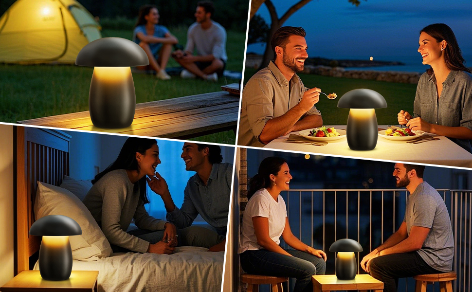 FUYO Pilz Lampe Kabellos: Бездротова лампа-гриб з торшером, сенсорне керування, регулювання яскравості та функція пам'яті, сучасний дизайн для спальні, вітальні та кемпінгу, елегантний чорний колір