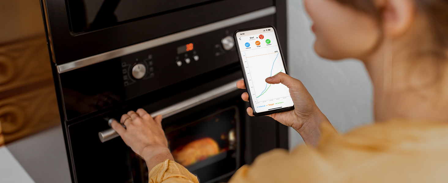 Беспроводной термометр для мяса DOQAUS 158m Bluetooth, IPX7, для гриля, духовки, мангала, аэрофритюрниці, чорний