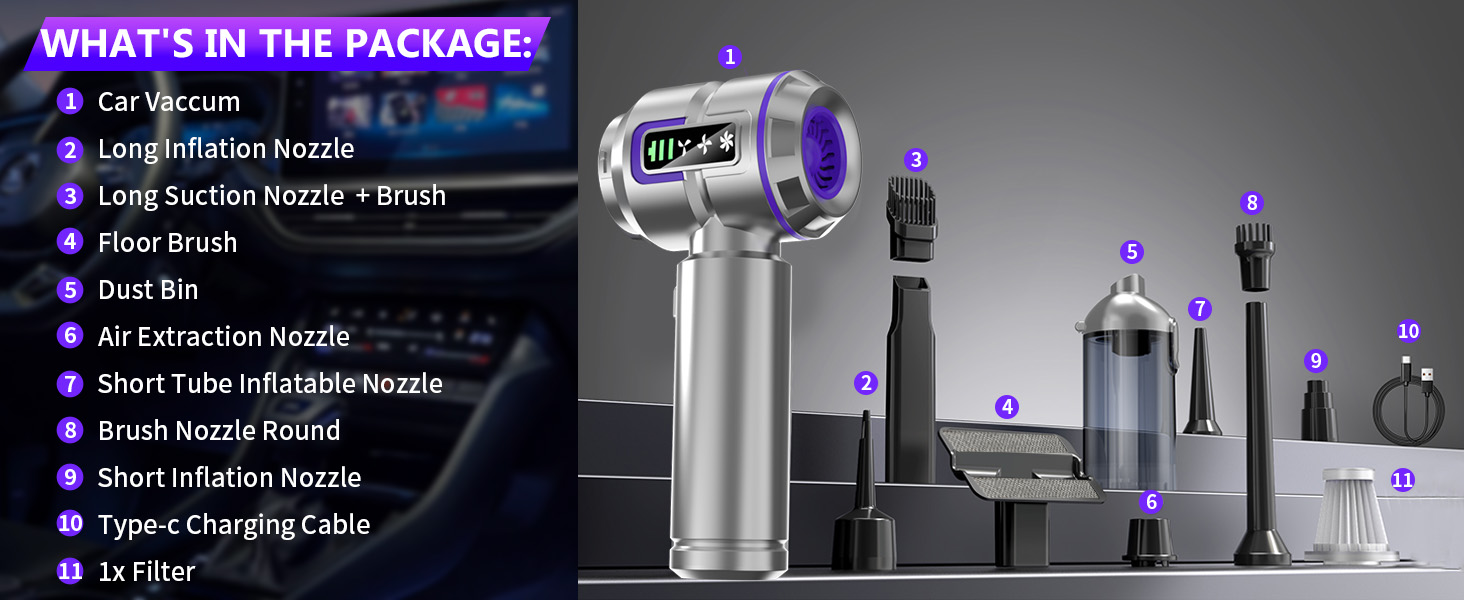 Акумуляторний ручний пилосос для авто та дому 16000Па, портативний міні-пилосос 4-в-1 для диванів, клавіатур, кухні та шерсті тварин