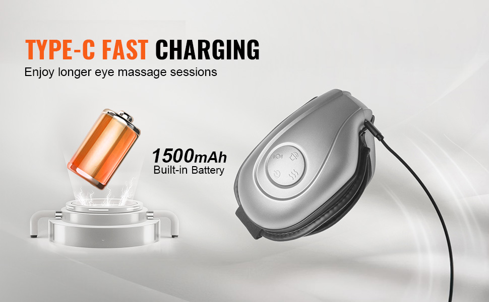Масажер для очей VEVOR з гарячою компресою, 5 режимів, Bluetooth-музика, 180° складна маска для догляду за очима, сірий