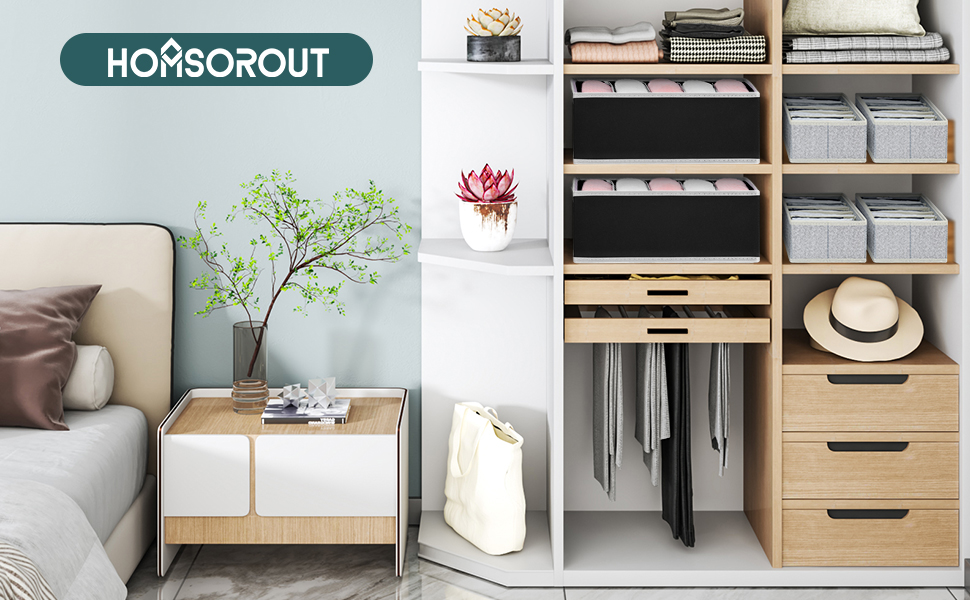 Органайзер для нижньої білизни Homsorout, 4 шт. и, тканина, 36x17x12см, сірий строкатий