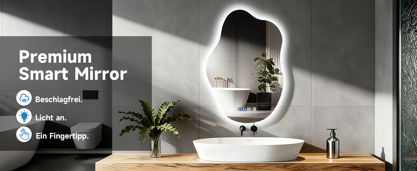 Дзеркало для ванної кімнати Sararoom з підсвічуванням, кругле LED дзеркало 70x50 см, 3 кольори світла, диммування, антизапар, пам'ять, загартоване скло