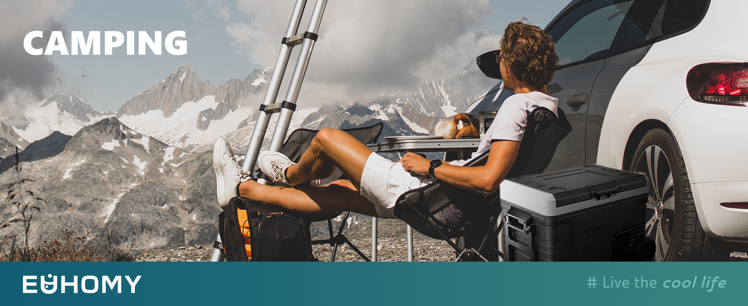 Автохолодильник EUHOMY 35л з Wi-Fi, 12/24V та 220V, портативний компресорний холодильник-морозильник (-20°C~20°C) з колесами та кошиками для подорожей, кемпінгу - чорний