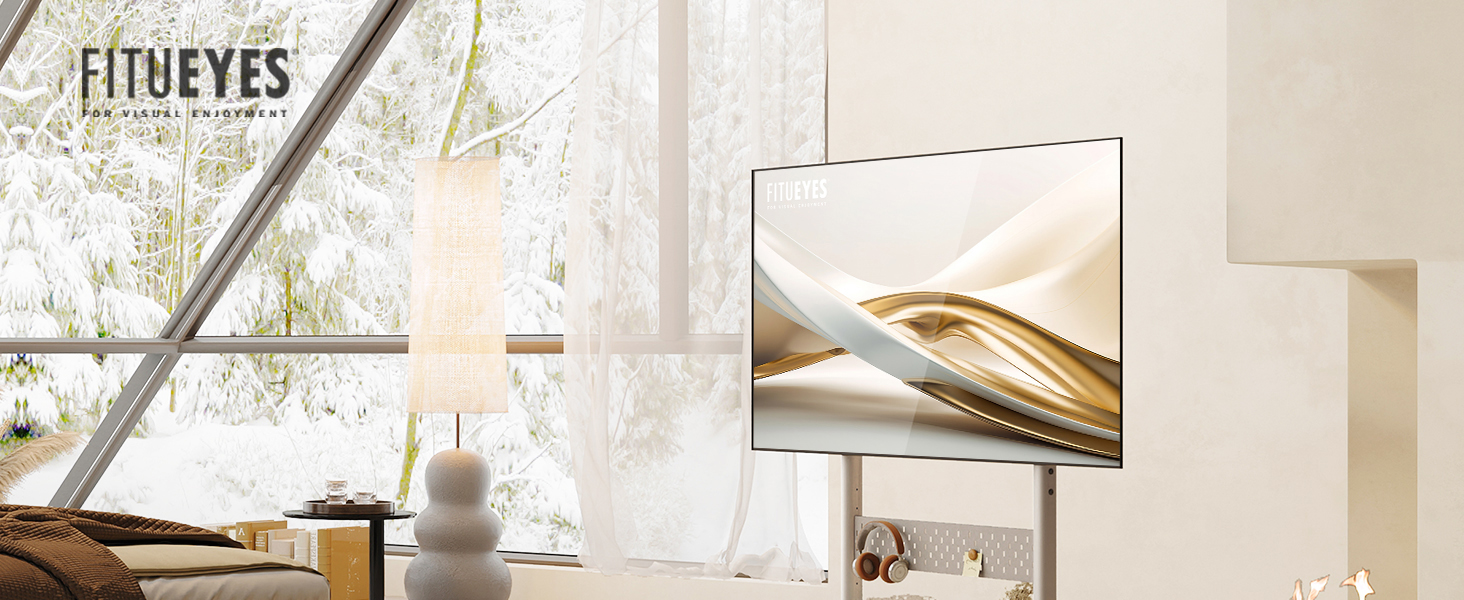 Підставка для телевізора FITUEYES на колесах, регульована по висоті, для 40-85 дюймів, VESA 600x400, 60 кг, бежева