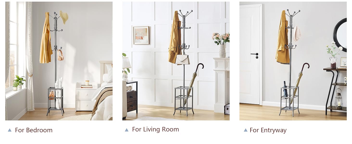 Вішалка для одягу FAVOOOSTY з підставкою для парасольки, 12 гачків, стійка, вішалка для пальто, для вітальні, спальні, срігау