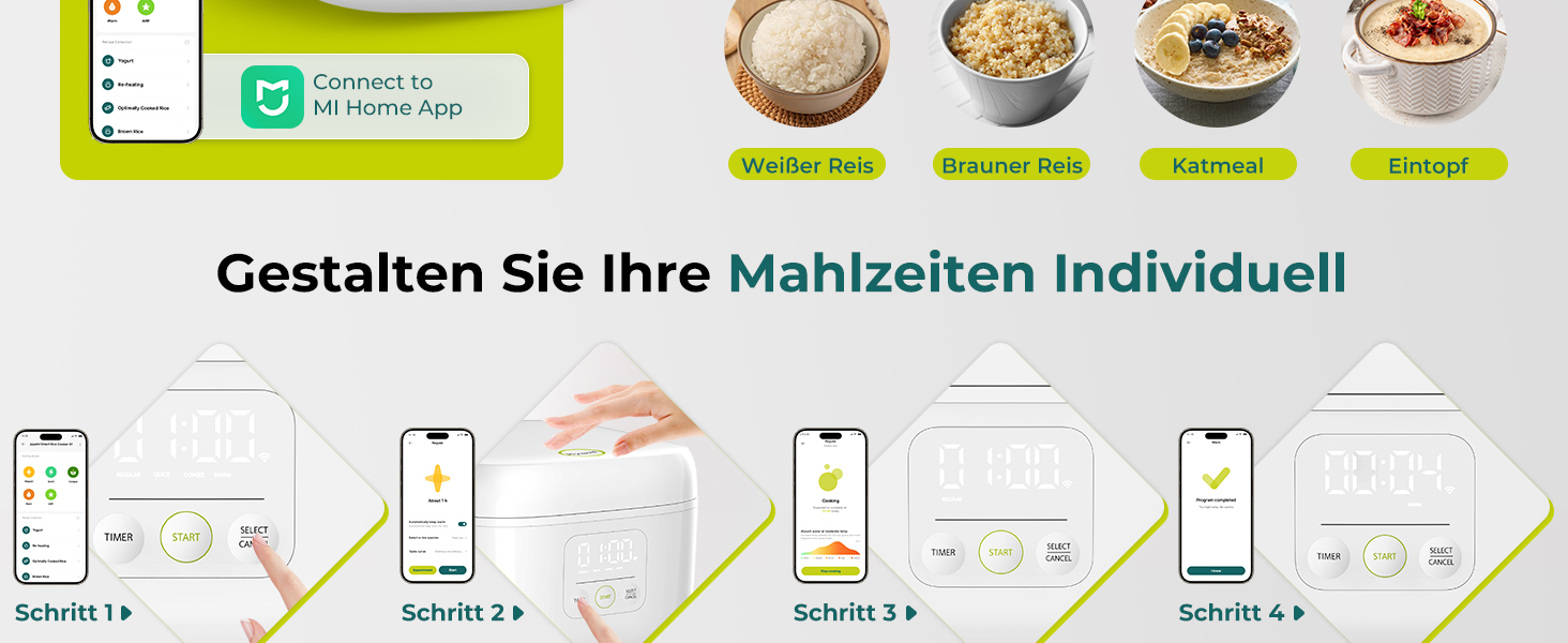 Рисварка електрична Joyami Mini Smart 0.8л з антипригарним покриттям, біла - для 1-3 осіб