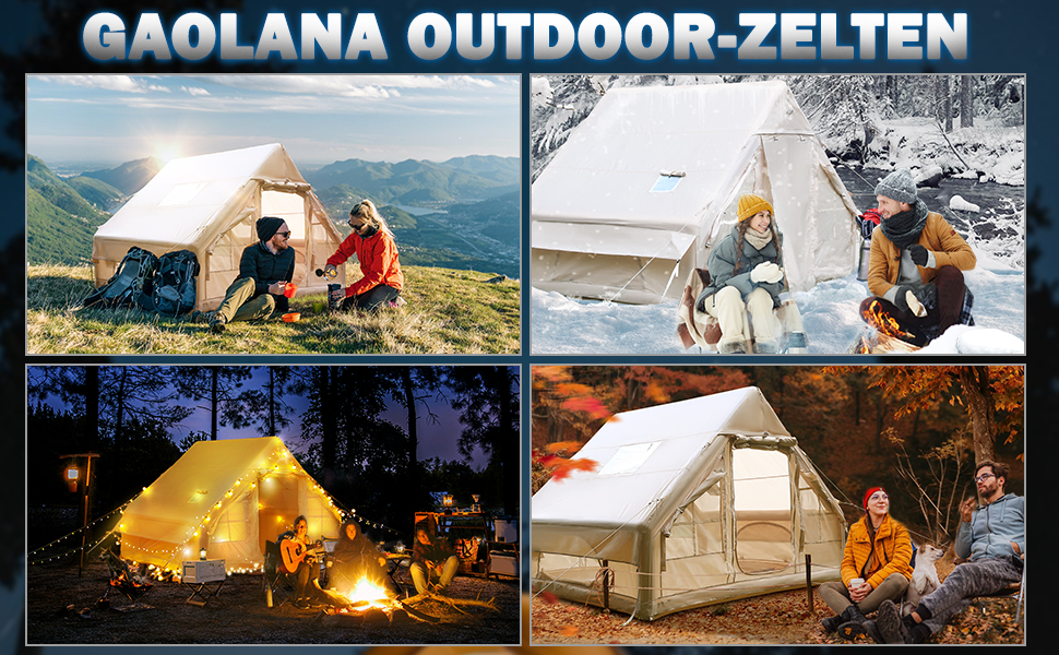 Надувний кемпінговий намет Oxford 420D Glamping 2-4 особи з насосом, водонепроникний 3000мм, для 4 сезонів, з вікном-сіткою та димоходом 300x200x200 см