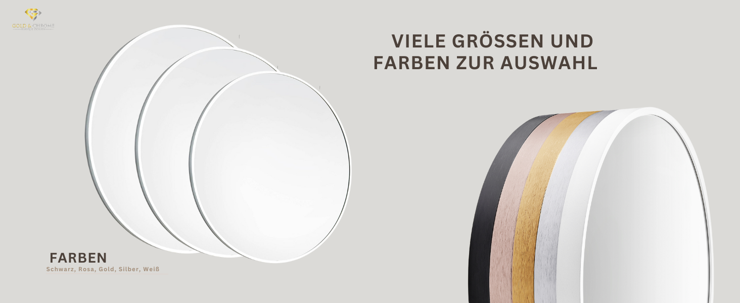 Круглий настінний дзеркало GOLD&CHROME: великий, 50x50 см, з гарантією 2 роки. Ідеально для ванної кімнати та макіяжу. Алюмінієвий, декоративний, великий дзеркало для ванної кімнати.