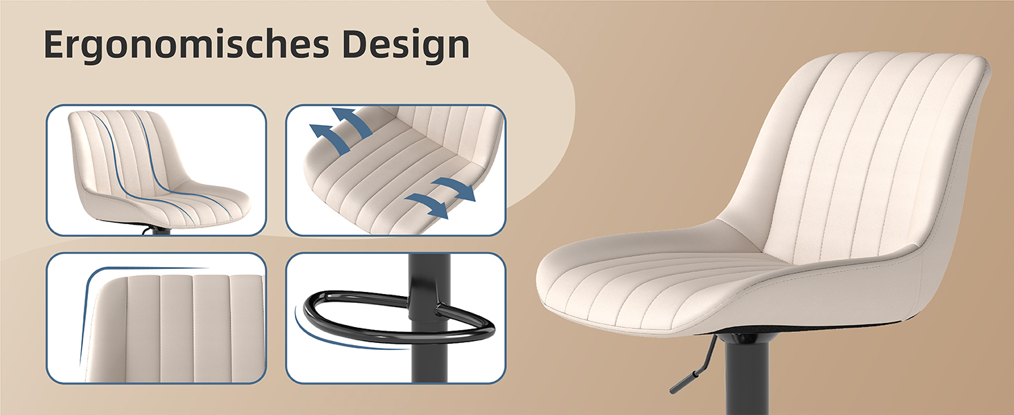 Набір з 2 барних стільців Youhauchair, обертаються, регульована висота, PU-шкіра, бежевий