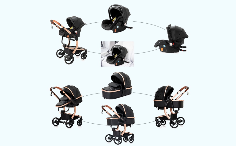 Дитяча коляска 3 в 1 Kinderwagen, 0-4 роки, компактна, складна, з автокріслом, аксесуари (біла)