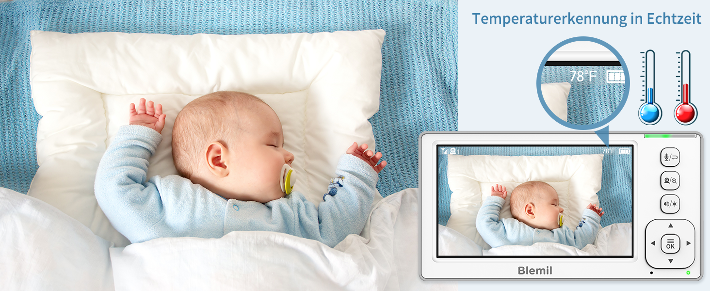 Відеоняня Blemil з 2 камерами, 4.3'' IPS монітором Split-Screen, зумом 2X та акумулятором на 29 годин, функція повороту та нахилу (без Wi-Fi)