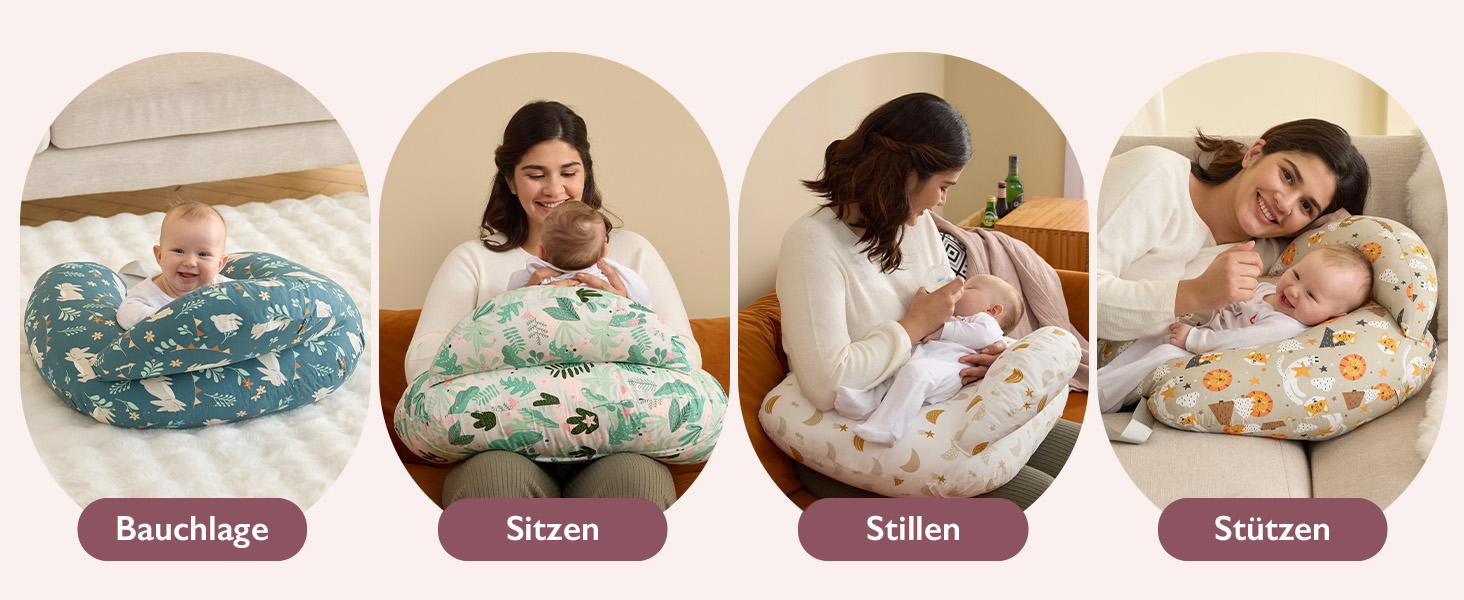 Подушка для годування Momcozy з захисним бордюром – ергономічна подушка для годування та підтримки з регульованим ремінцем та знімним бавовняним чохлом, дизайн 