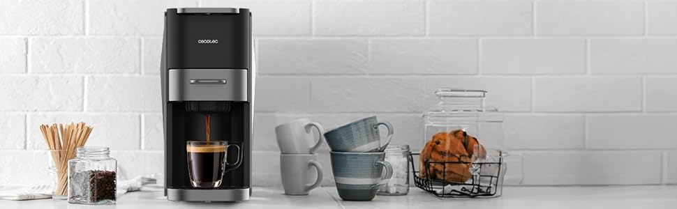 Еспресо-машина Cecotec Freestyle Compact Black: 1350W, Thermoblock, 20 Bar, 4-в-1, для кави, Dolce Gusto, Nespresso, K-Fee (700мл)