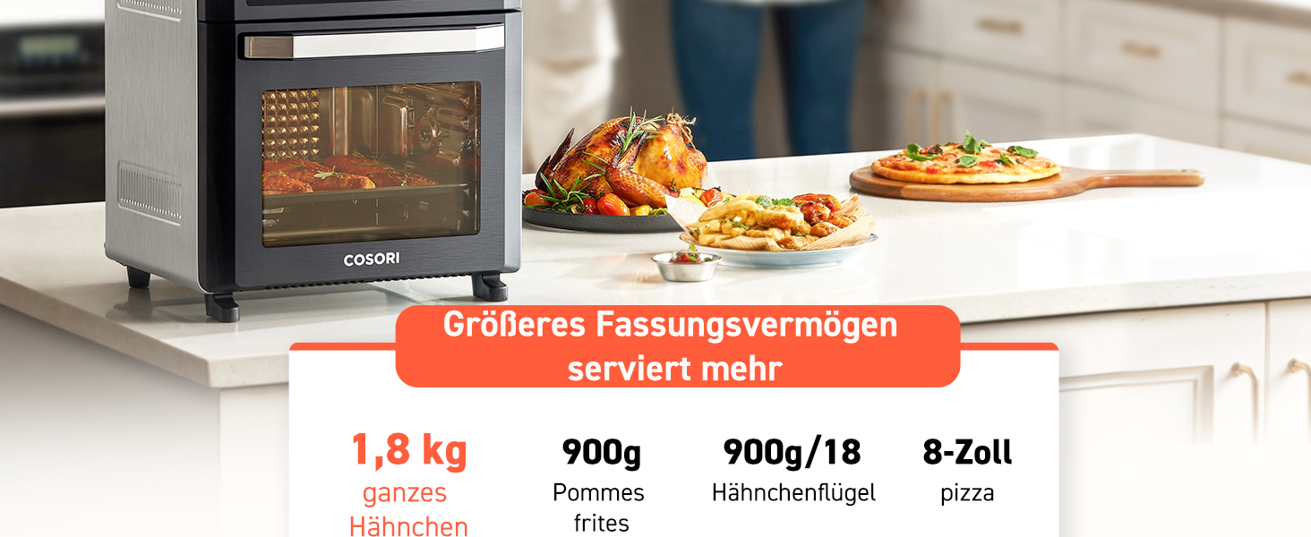 Фритюрниця повітряна COSORI 12L з 11 функціями, сушка, ферментація, подвійне нагрівання, вікно огляду, Airfryer XXL, міні-піч, рецепти, 7 аксесуарів, 220°C, срільно-чорний колір