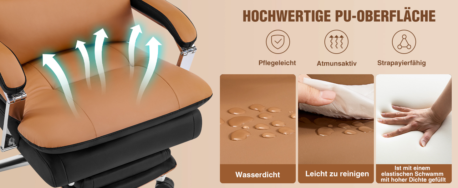 Ергономічне крісло для офісу, шкіра PU, крісло для начальника, 200 кг, з підніжкою та підтримкою попереку, для дому та офісу, регульоване, висока спинка, чорне, 1 шт.