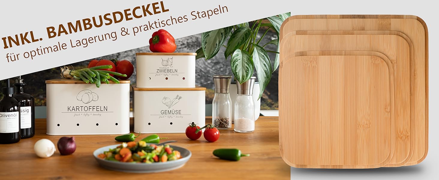 Коробки для зберігання картоплі MNKsolution (3 шт) з кришкою - для картоплі, овочів, цибулі, часнику - органайзер для кухні, контейнери для продуктів (білий)