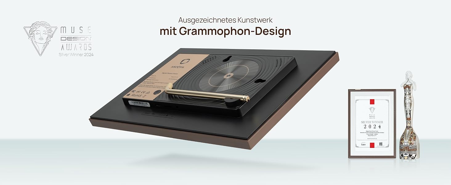 Цифровий фоторамка ARZOPA 15.6 дюймів з безлімітним хмарним сховищем, віддаленою передачею фото та відео, FHD сенсорним екраном. Ідеальний подарунок! Модель D15 (Коричневий)