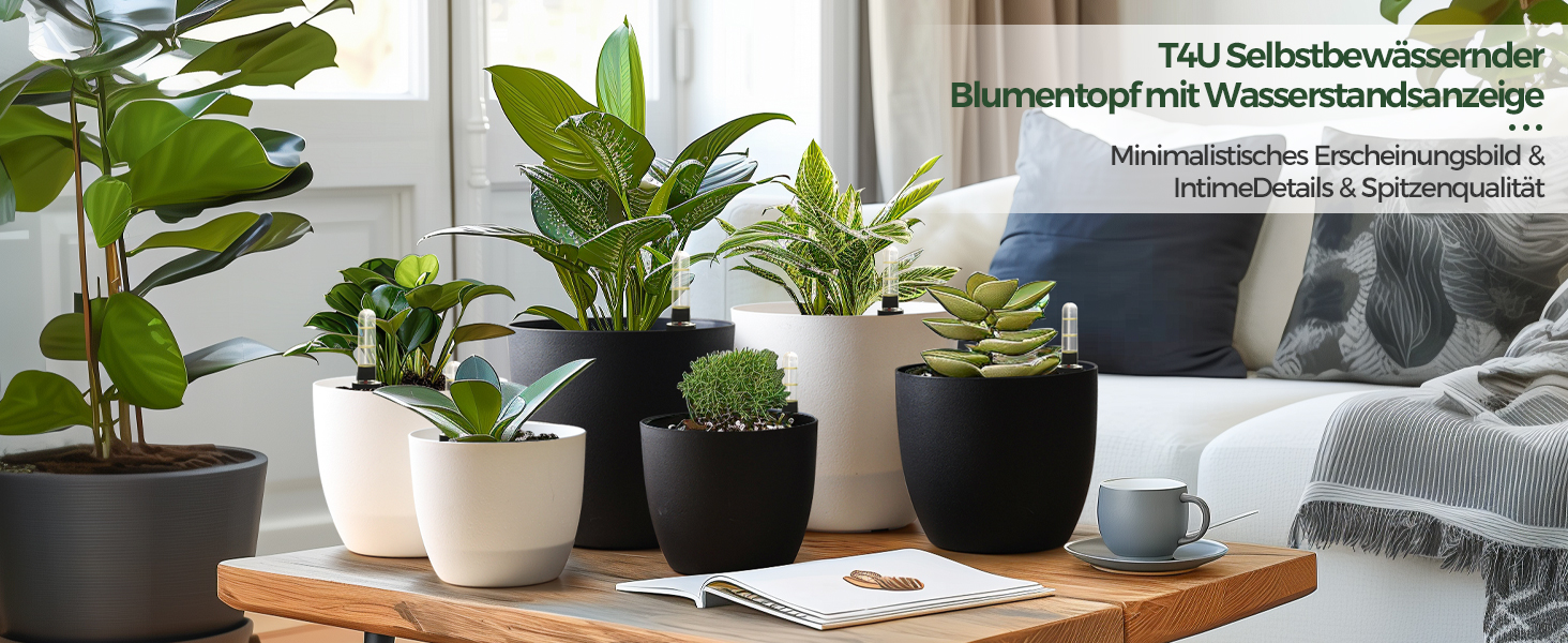 Набір горщиків для квітів T4U 15см з автополивом та індикатором рівня води, 4 шт. (білий, 22*21см)