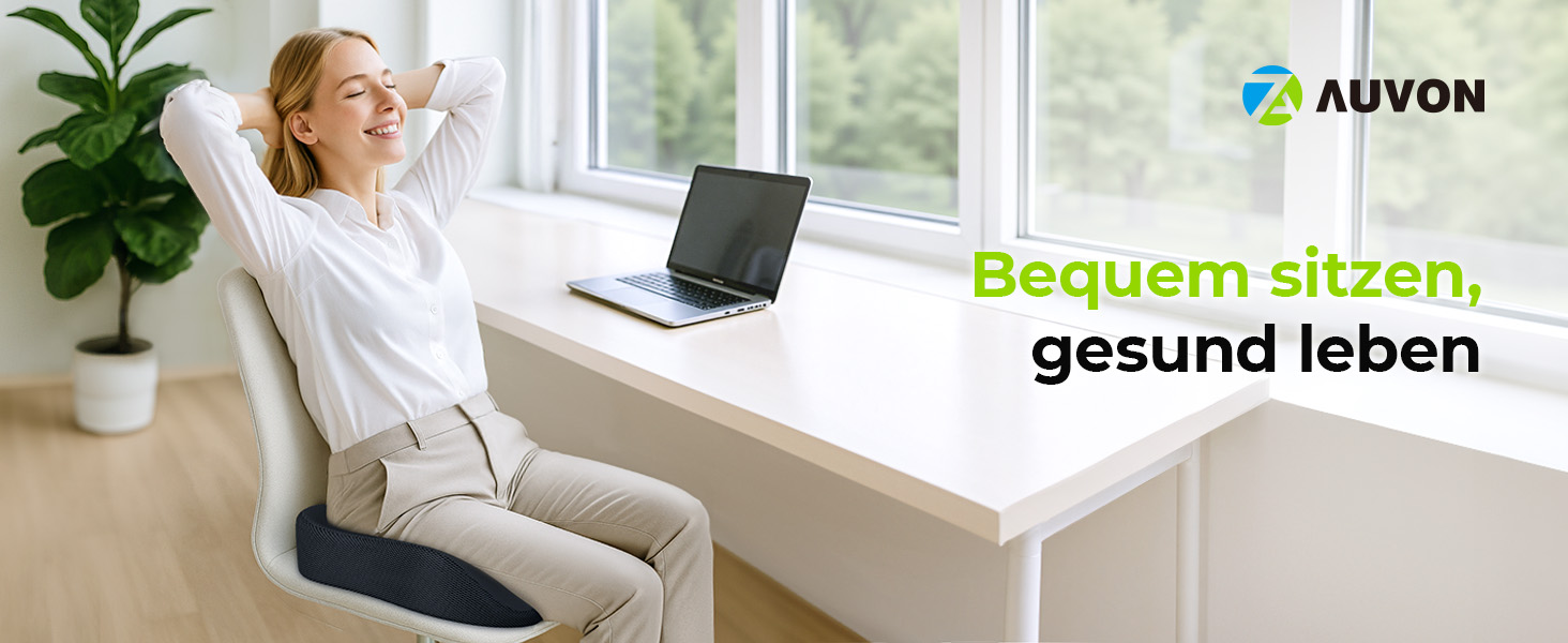 Ортопедична подушка для сидіння AUVON для офісного та автомобільного крісла, кільце для геморою, ергономічна - товстий пінополіуретан Memory Foam, міцна підтримка куприкової області та зняття болю, комфортне сидіння та покращення кровообігу