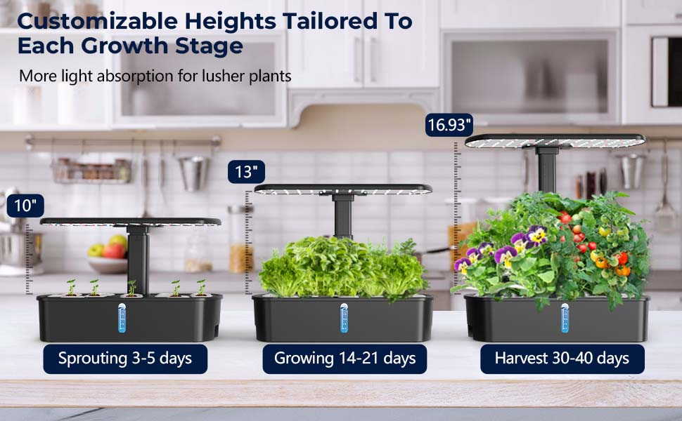Yoocaa гідропонна система вирощування для 12 рослин, кримний сад для трав з автоматичним таймером, насосом, регульованою висотою, Smart Garden-набір для вирощування (без насіння)