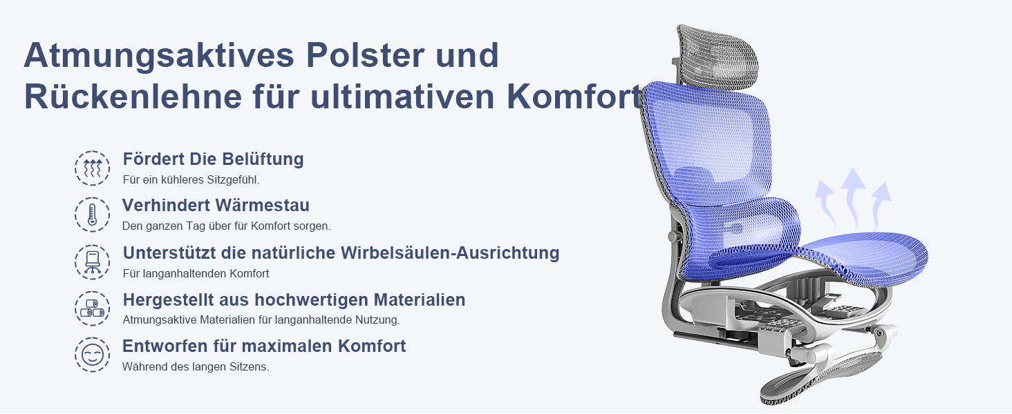 Ергономічне крісло для офісу з підніжкою та подушкою для шиї, 5-рівнева регульована спинка, 2D підтримка попереку, 3D підлокітники/підголівник, функція нахилу 145°, сітчасте сидіння, гумові колеса (Сірий, Lite)