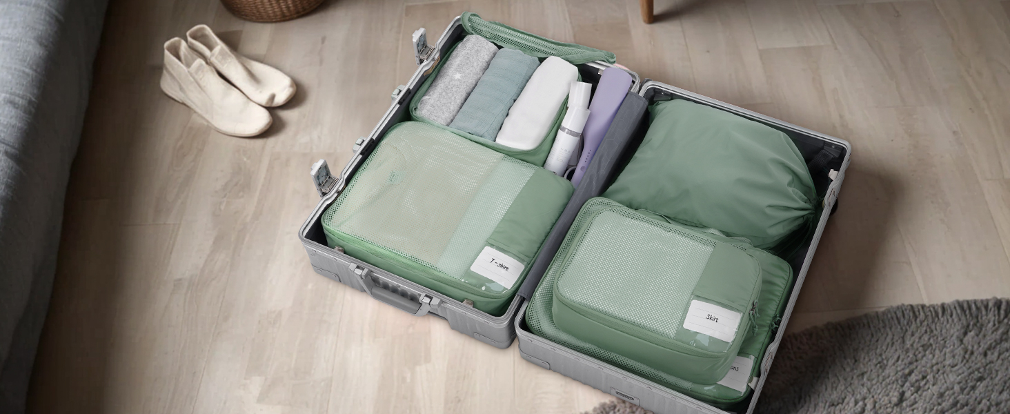 Набір органайзерів для валізи ECOHUB, 6 предметів, дорожні компресійні сумки з ID-тегами з перероблених матеріалів, дихаючі органайзери для подорожей та рюкзака, темно-сірі