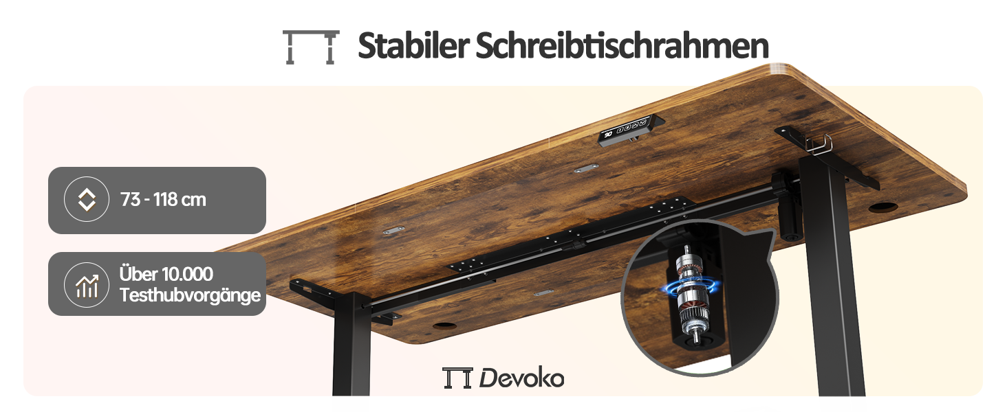 Електричний регульований стіл Devoko 120x60 см, стабільний офісний стіл, стіл для стоячи/сидячи, комп'ютерний стіл з функцією пам'яті, (Коричневий)