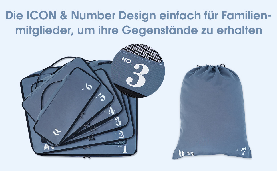 Набір органайзерів для валізи та рюкзака ECOHUB, 7 предметів, дорожні сумки-пакувальники з переробленого PET-пластику (Синій)