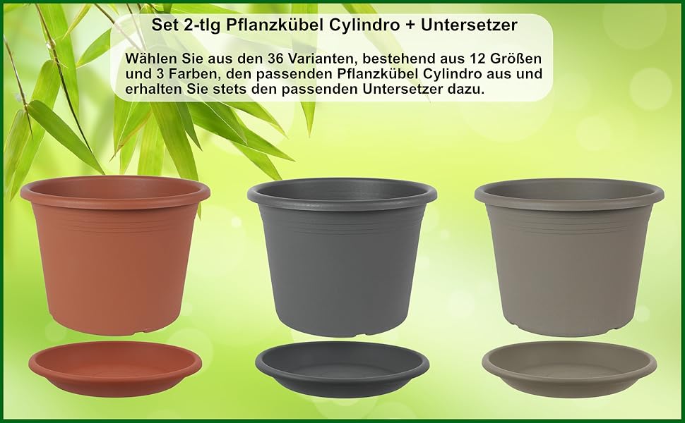 Квітчар/Горщик для рослин Cylindro, ø60 см + підставка ø58 см, антрацит, стійкий до погодних умов, з UV-стійкого пластику. Комплект горщика ø60 + підставка ø58 см, антрацит