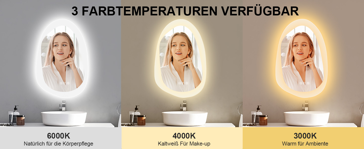 Дзеркало для ванної кімнати YOLEO з підсвічуванням 90x70 см, LED дзеркало з переднім та заднім освітленням, дзеркало з пам'яттю, 3 регульовані кольори світла, антизапар, (100L x 66B cm)