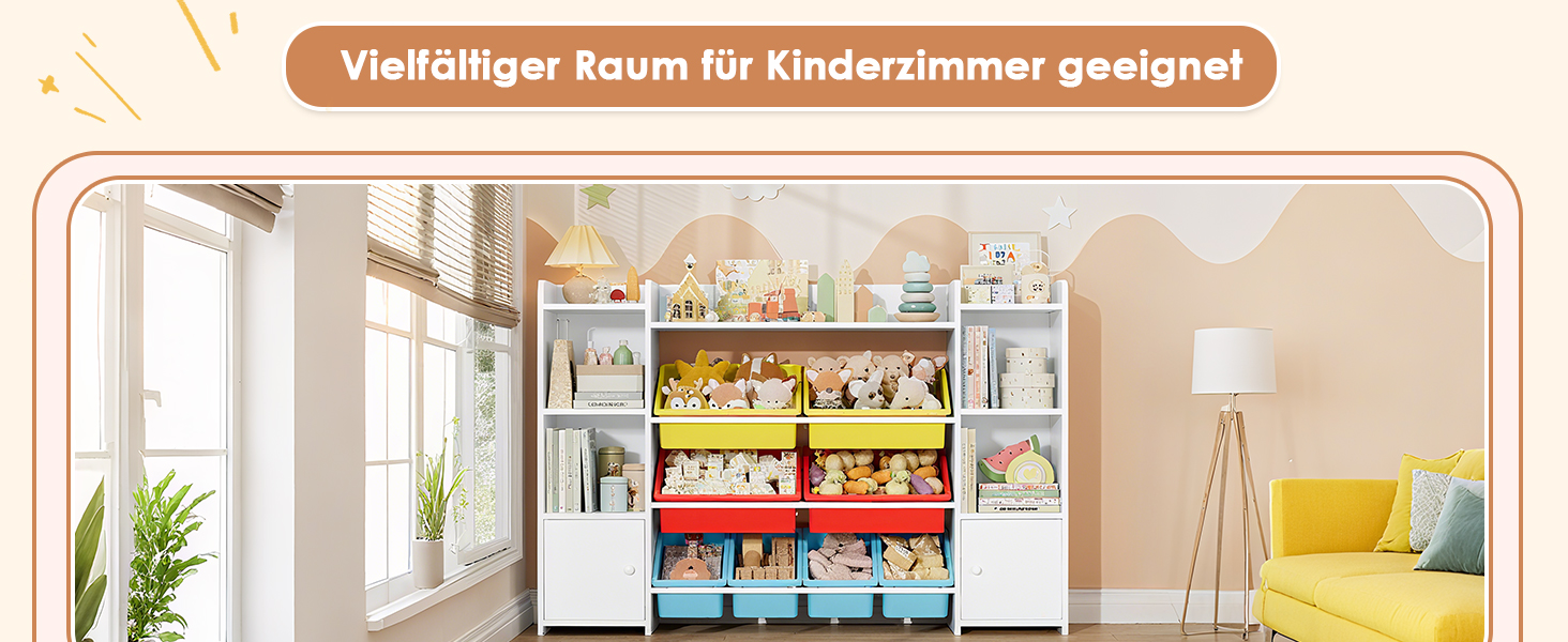 FOREHILL Регульована полиця для іграшок з 8 ящиками, дитячий шафчик, книжкова полиця для дітей, органайзер для іграшок, меблі для дитячої кімнати з іграшковою коробкою, 138,8 x 94,3 x 29,6 см, білий (білий з червоним)